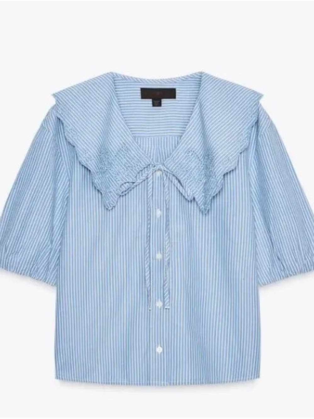 Zara striped embroidered collar blouse